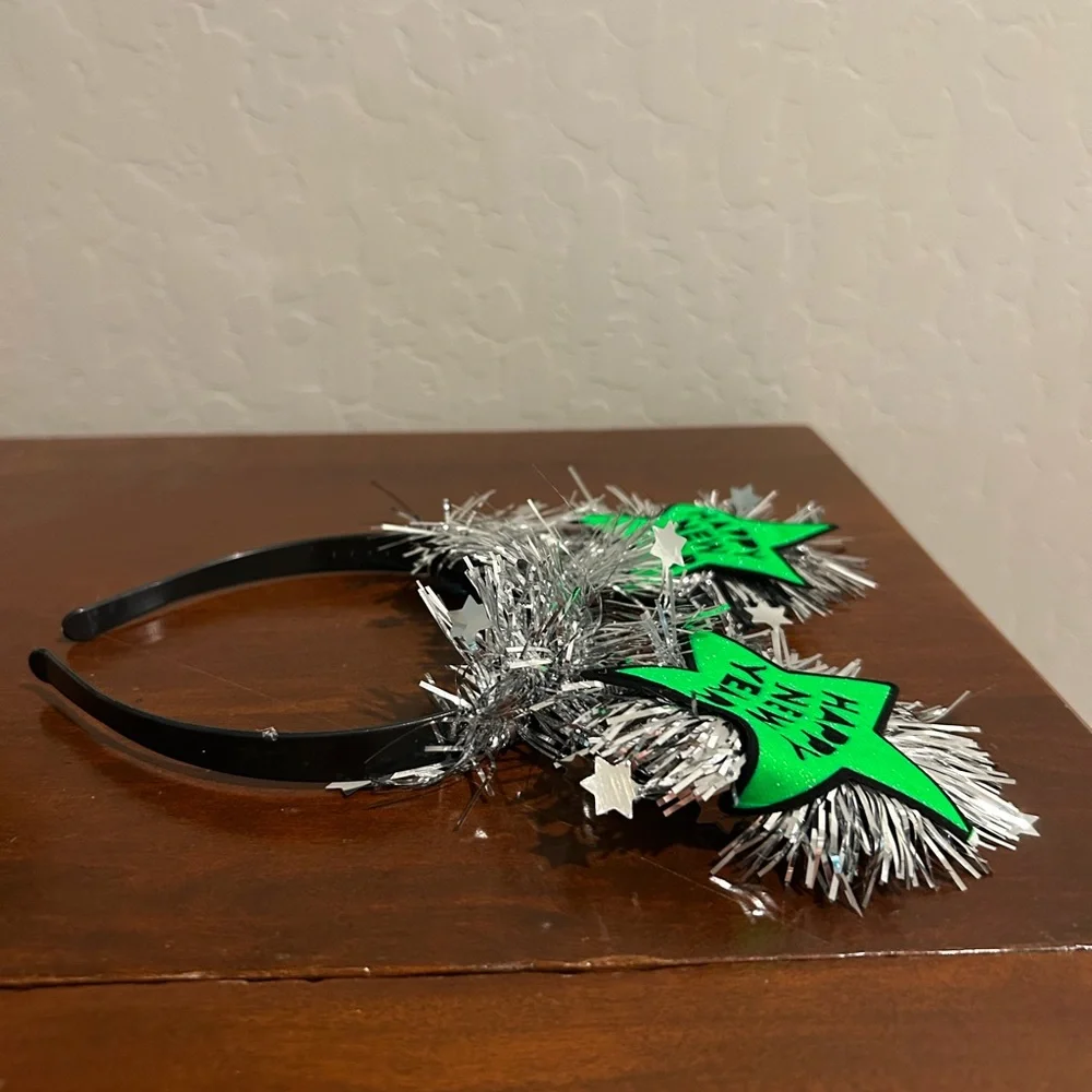 Happy New Year Green Star Tinsel Headband